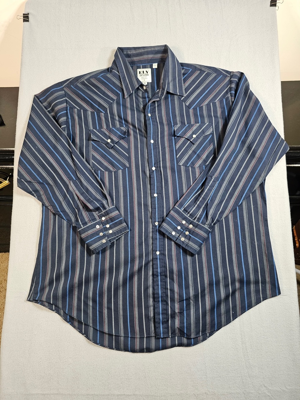 #190 Ely Cattleman Men’s XXL Western Pearl Snap Striped Long Sleeve Shirt